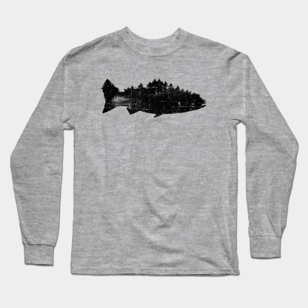 Fish and Forest / Fishing tees for Men/ Fish with mountain/ Fishing gift for husband/ Fish and Forest / Forest Long Sleeve T-Shirt by UranusArts